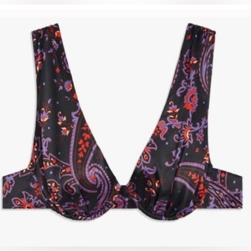 Danielle Bernstein WeWoreWhat Paisley Bustier Satin Underwire V-Neck Top Size XL